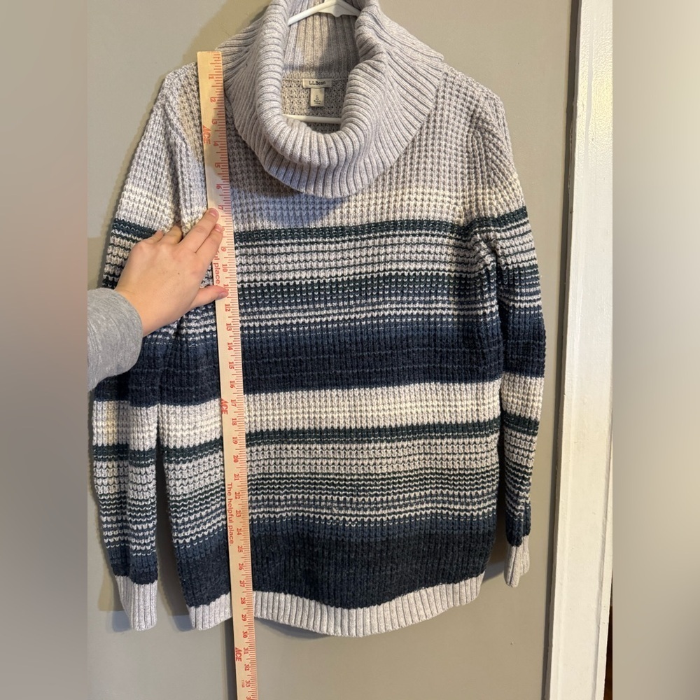 L.L. Bean Like-New Waffle Knit Cowl Neck Striped Sweater - Cotton, Merino Wool - Picture 5 of 8